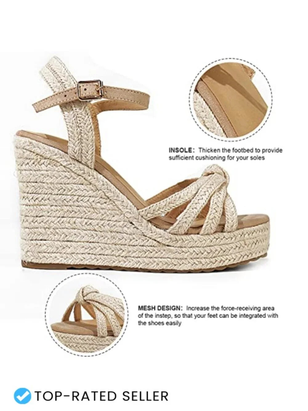 Women's Espadrille Wedge Sandals Open Toe Platform Ankle Strap Canvas